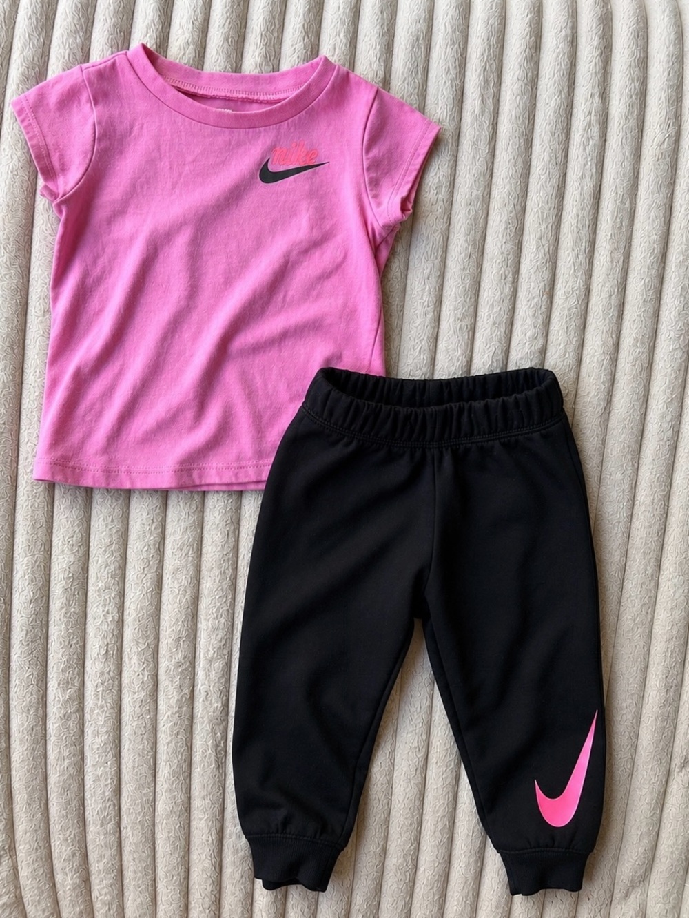 Nike Pink Short-Sleeve Tee and Black Jogger Set